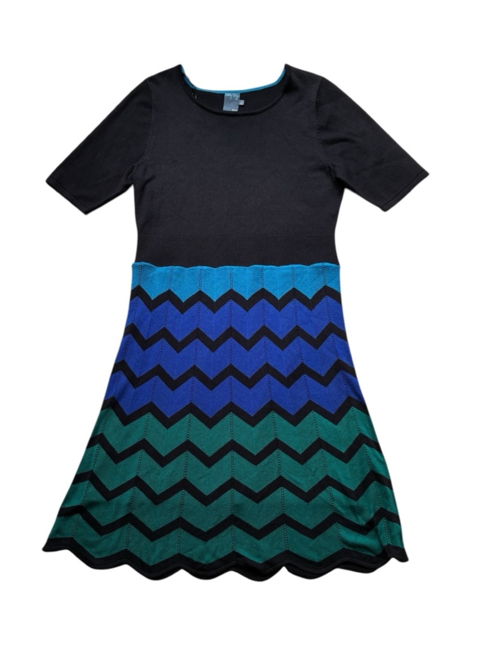 Gabby Skye Black Blue Chevron A-Line Knit Dress Size XL